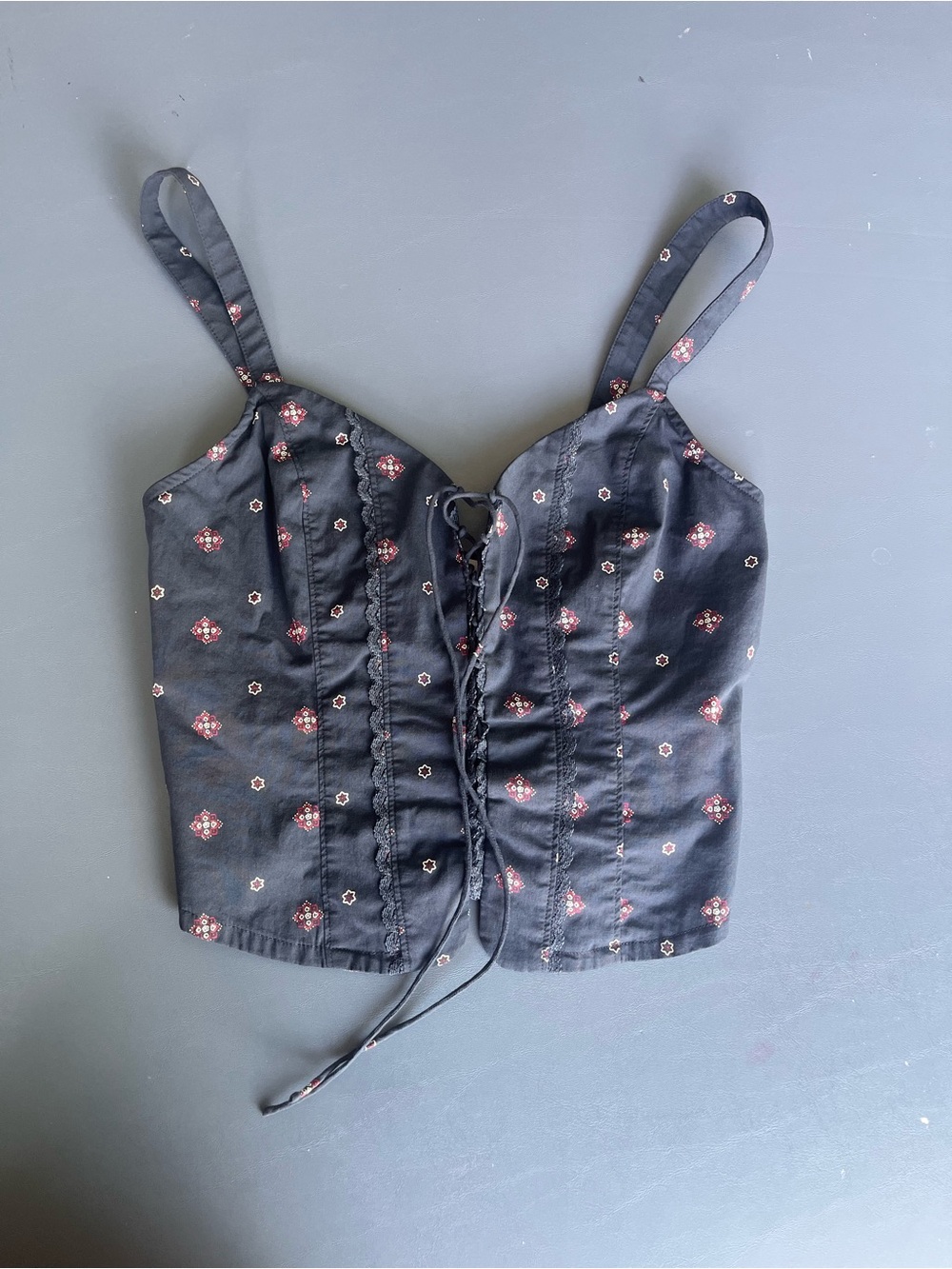 Good American Black Floral Lace-Up Cami